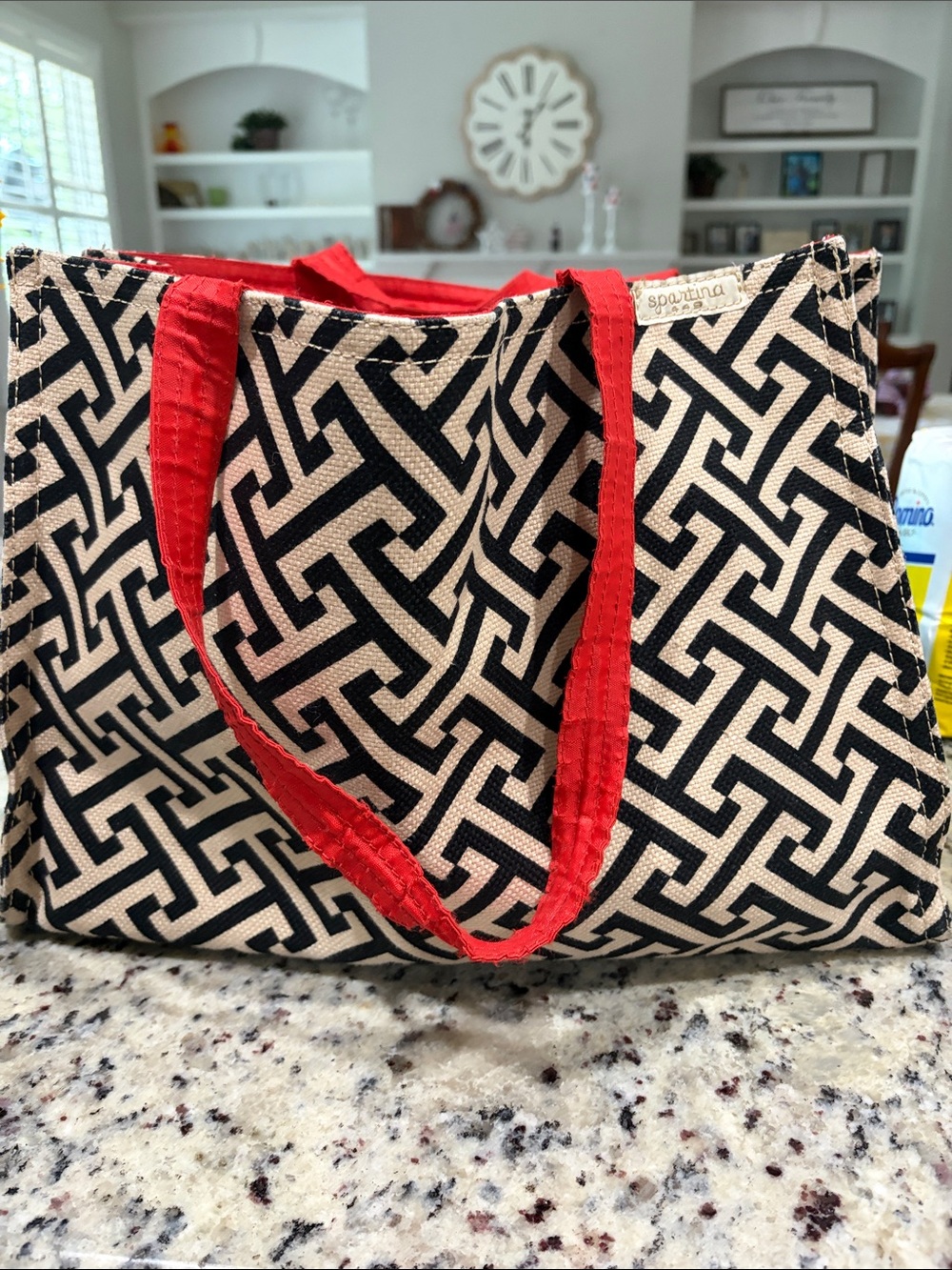 Spartina 449 Black and Cream Tote with Red Handles